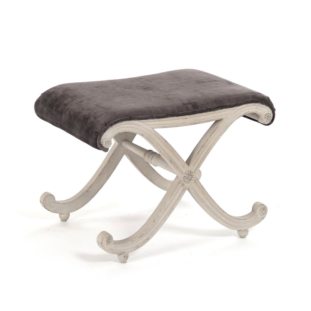 Coral Stool Distressed Off-White Birch, Grey Velvet LI-S13-18-99 Zentique