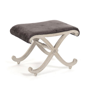 Coral Stool Distressed Off-White Birch, Grey Velvet LI-S13-18-99 Zentique