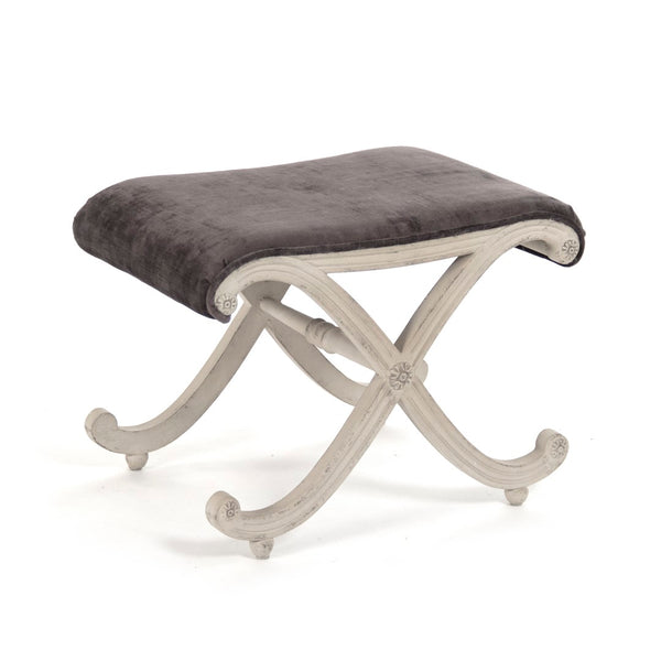 Coral Stool Distressed Off-White Birch, Grey Velvet LI-S13-18-99 Zentique