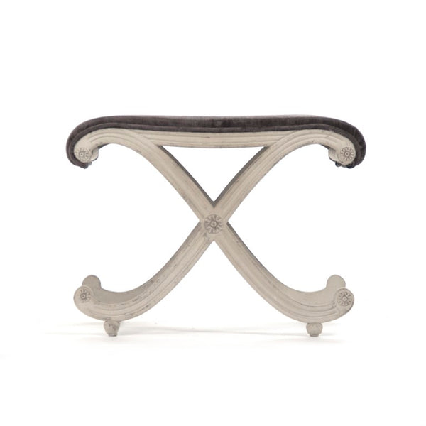Zentique Coral Velvet Stool with Sculptural Birch Frame — Compact Vanity Seat, Plush Coastal Accent, 24"W LI-S13-18-99