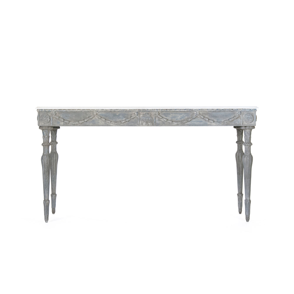 Lucien Table White Top, Distressed Blue Grey Base LI-S13-26-89 Zentique