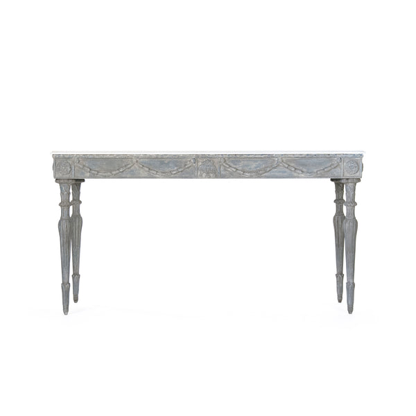 Lucien Table White Top, Distressed Blue Grey Base LI-S13-26-89 Zentique