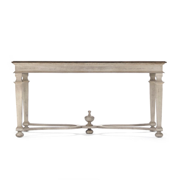 Zentique Tiffany Table: Exquisite Birch Wood Design With Distressed Finish For Rustic Elegance In Any Room Distressed Brown Top,Distressed Off,White Base Birch Li-s13-26-94