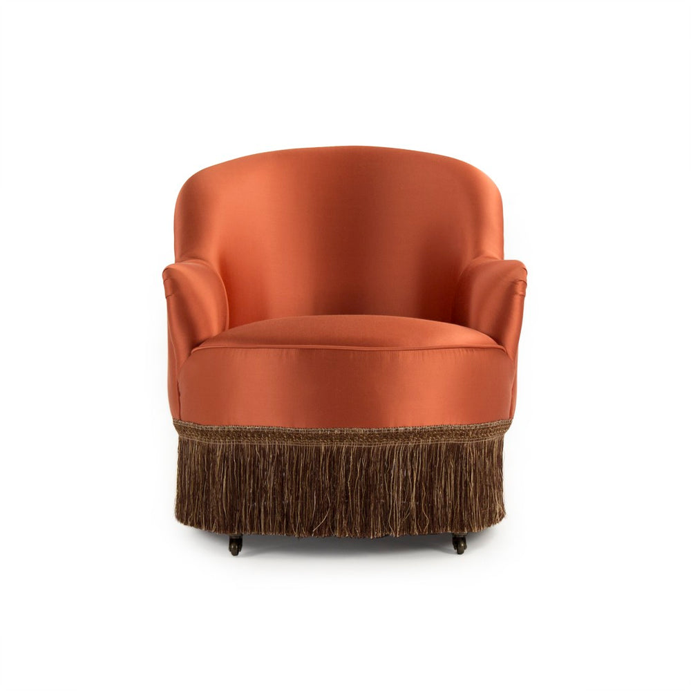 Zentique Alleffra Chair - Elegant Orange Silk Upholstered Design With Durable Pine Frame & Smooth Casters Orange Silk Pine,Birch,Metal Casters Li-s15-11-102