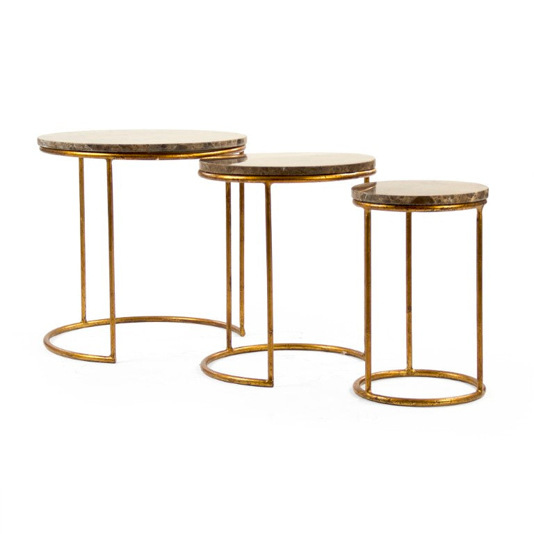Zentique Clovis Nesting Side Tables Set of 3 – Industrial Steel Frames with Marble Tops, Space‑Saving Trio LI-S15-13-137