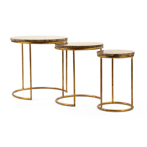 Zentique Clovis Nesting Side Tables Set of 3 – Industrial Steel Frames with Marble Tops, Space‑Saving Trio LI-S15-13-137