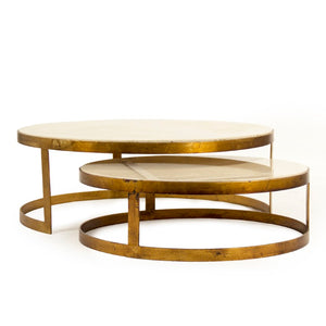 Zentique Fae Marble Coffee Table Set of 2 — Low-Profile Steel Frame, Genuine Marble Tops, Modern Accent Pair LI-S15-18-141