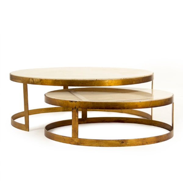Zentique Fae Marble Coffee Table Set of 2 — Low-Profile Steel Frame, Genuine Marble Tops, Modern Accent Pair LI-S15-18-141