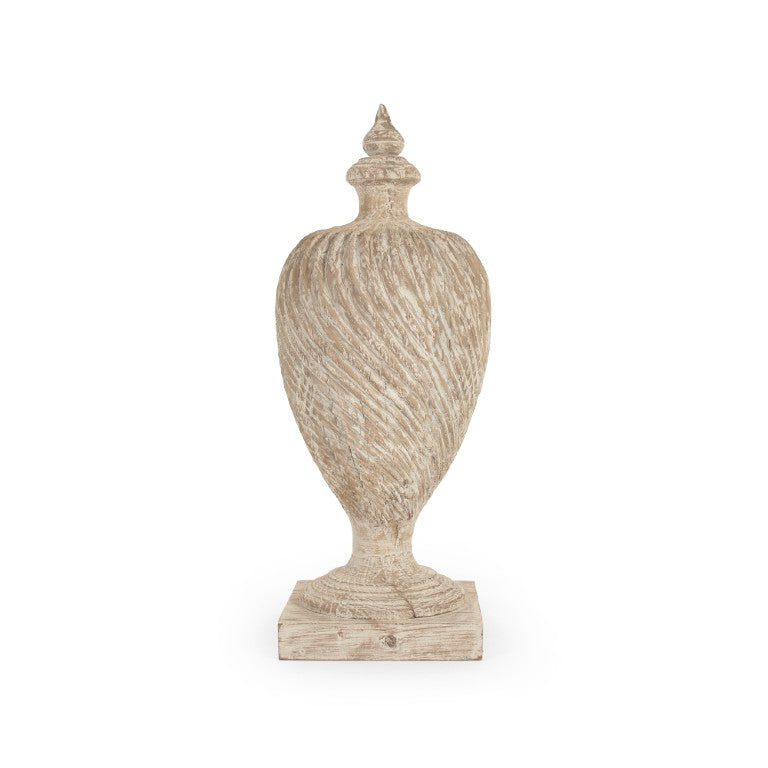 Zentique Julius Solid Poplar Finial Urn in Antique White Distressed Finish — 32" Statement Accent Decor LI-S9-06-04 White