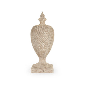 Zentique Julius Solid Poplar Finial Urn in Antique White Distressed Finish — 32" Statement Accent Decor LI-S9-06-04 White