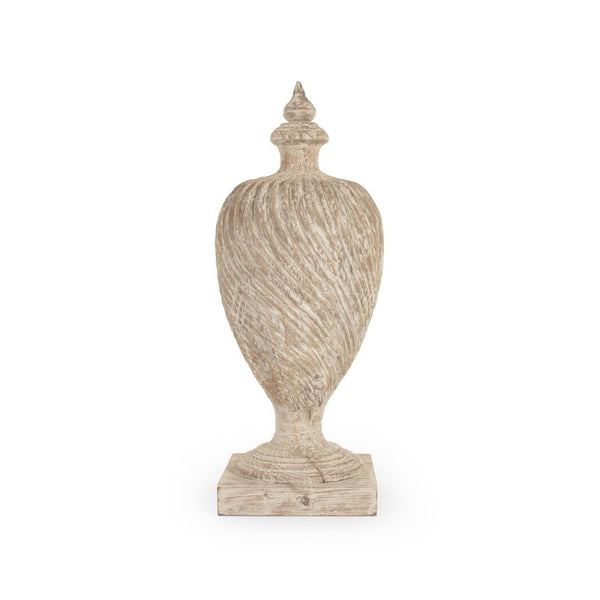 Zentique Julius Solid Poplar Finial Urn in Antique White Distressed Finish — 32" Statement Accent Decor LI-S9-06-04 White