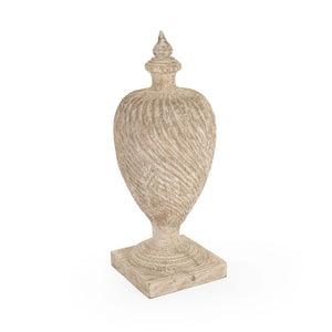 Zentique Julius Solid Poplar Finial Urn in Antique White Distressed Finish — 32" Statement Accent Decor LI-S9-06-04 White