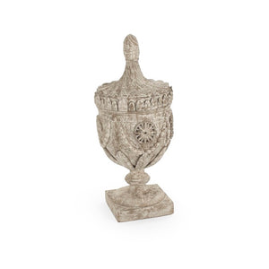 Zentique Lea Antique White Wooden Finial Urn – 29" Poplar Mantel Accent with Distressed Vintage Charm LI-S9-06-05 White
