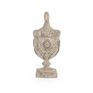 Zentique Lea Antique White Wooden Finial Urn – 29" Poplar Mantel Accent with Distressed Vintage Charm LI-S9-06-05 White