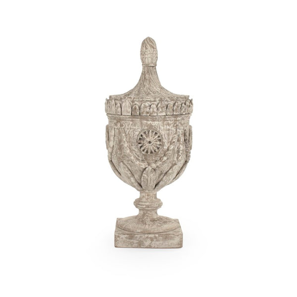 Zentique Lea Antique White Wooden Finial Urn – 29" Poplar Mantel Accent with Distressed Vintage Charm LI-S9-06-05 White