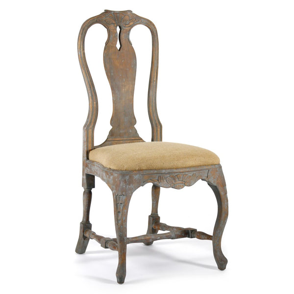 Kate Chair Distressed Brown/Blue Birch, Tan Linen LI-S9-22-21 Zentique