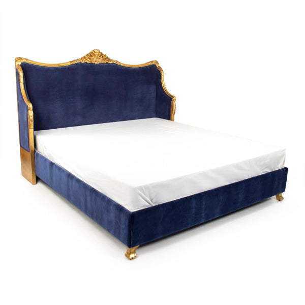 Zentique Georgia Queen Bed Spacious Velvet Upholstered Headboard, Birch Frame, No Box Spring Needed, Elegant Support LI-SH-99-18-S