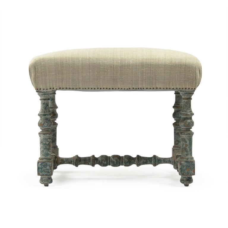 Zentique Giselle Birch Stool with Raw Silk Seat — Minimalist Vanity & Accent Seating, Tapered Legs, Neutral Finish LI-SH12-18-88A OGreen
