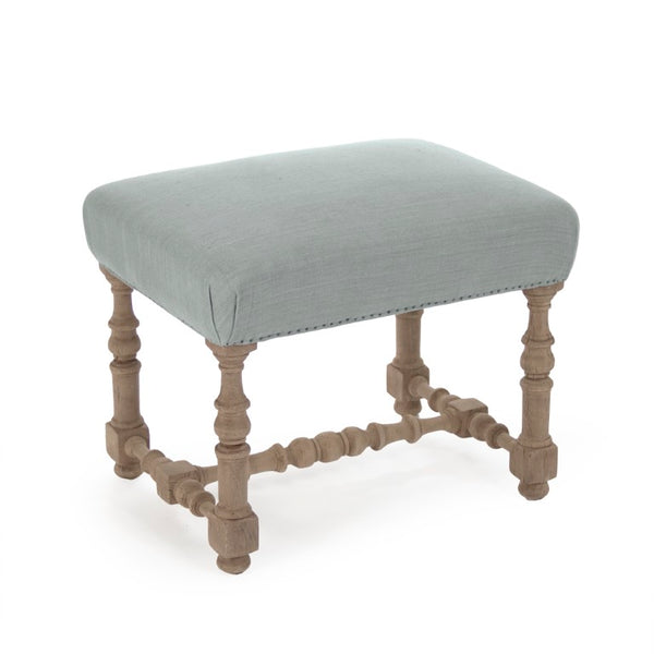 Zentique Audrey Oak Linen Stool — Compact W26xH20.5xD20, Solid Oak Frame, Cushioned Breathable Seat for Vanity LI-SH12-18-88A