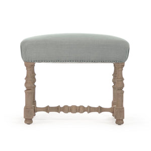 Zentique Audrey Oak Linen Stool — Compact W26xH20.5xD20, Solid Oak Frame, Cushioned Breathable Seat for Vanity LI-SH12-18-88A