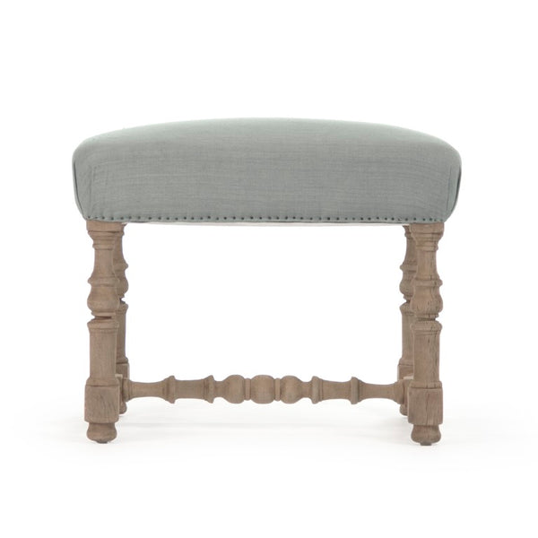Zentique Audrey Oak Linen Stool — Compact W26xH20.5xD20, Solid Oak Frame, Cushioned Breathable Seat for Vanity LI-SH12-18-88A