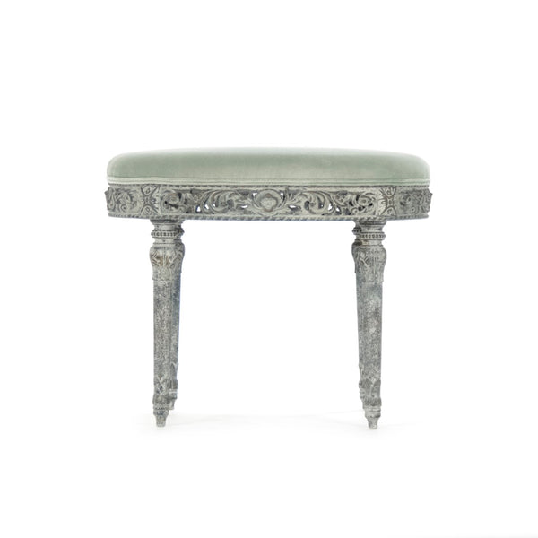 Galdy Stool Distressed Olive Green Birch, Olive Green Velvet LI-SH12-18-90 Zentique