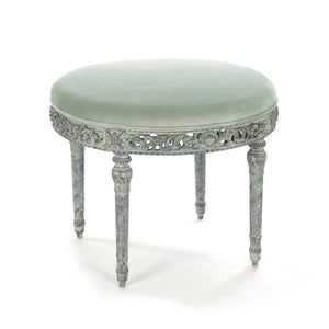 Galdy Stool Distressed Olive Green Birch, Olive Green Velvet LI-SH12-18-90 Zentique