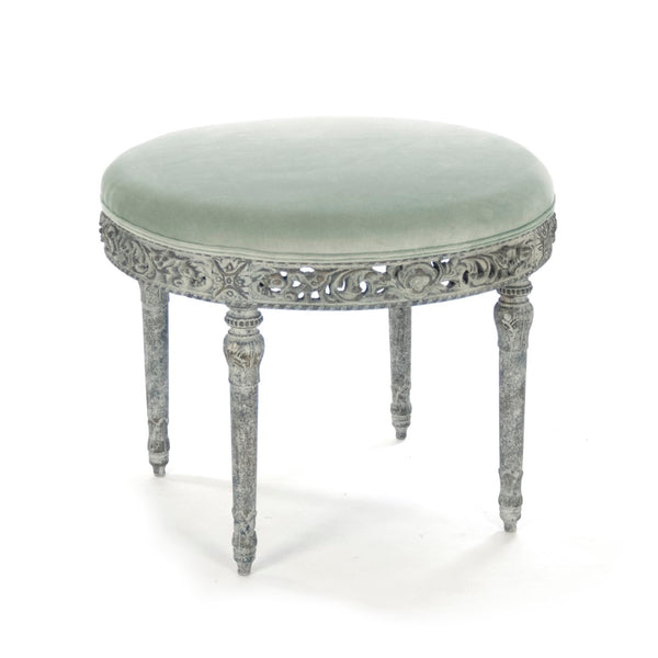 Galdy Stool Distressed Olive Green Birch, Olive Green Velvet LI-SH12-18-90 Zentique