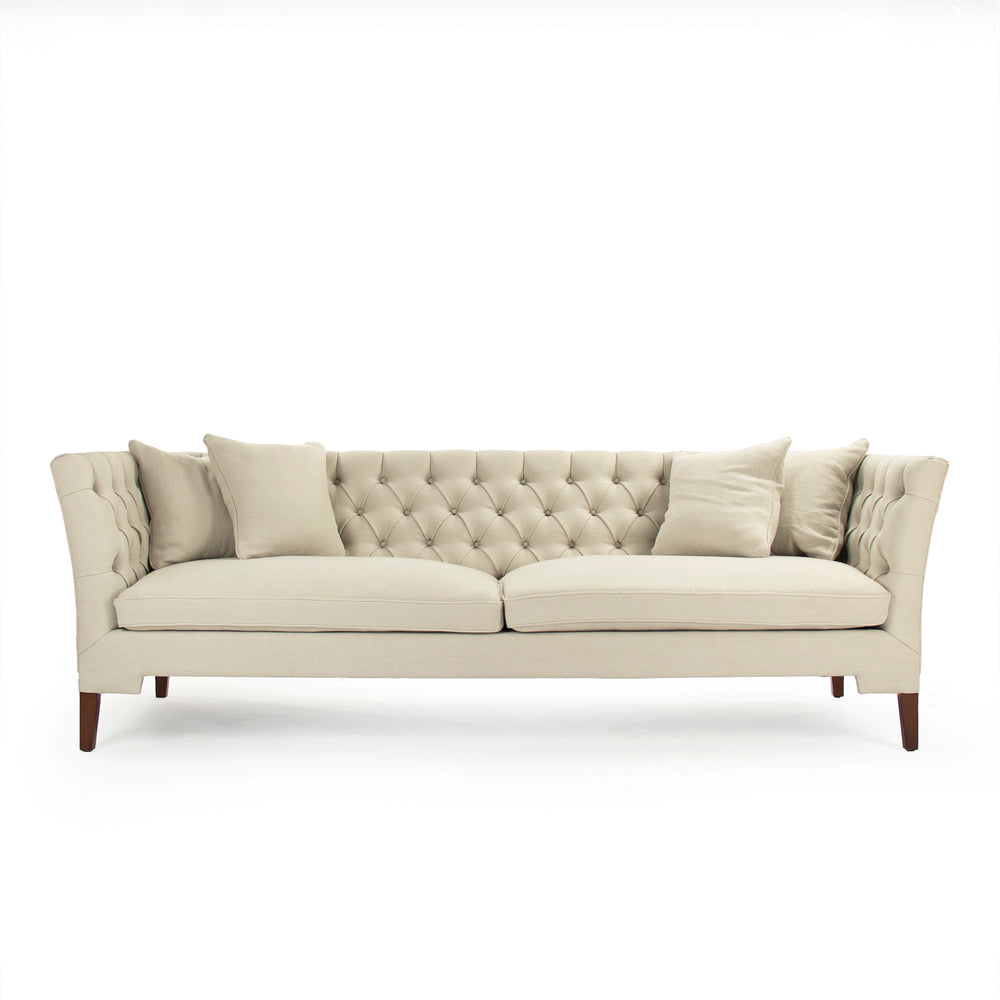 Eileen Sofa Distressed Brown, Cream Linen LI-SH13-21-104 Zentique