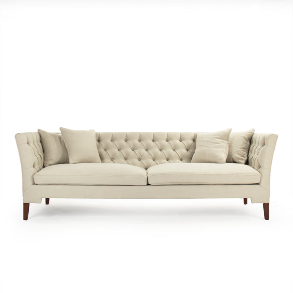 Eileen Sofa Distressed Brown, Cream Linen LI-SH13-21-104 Zentique