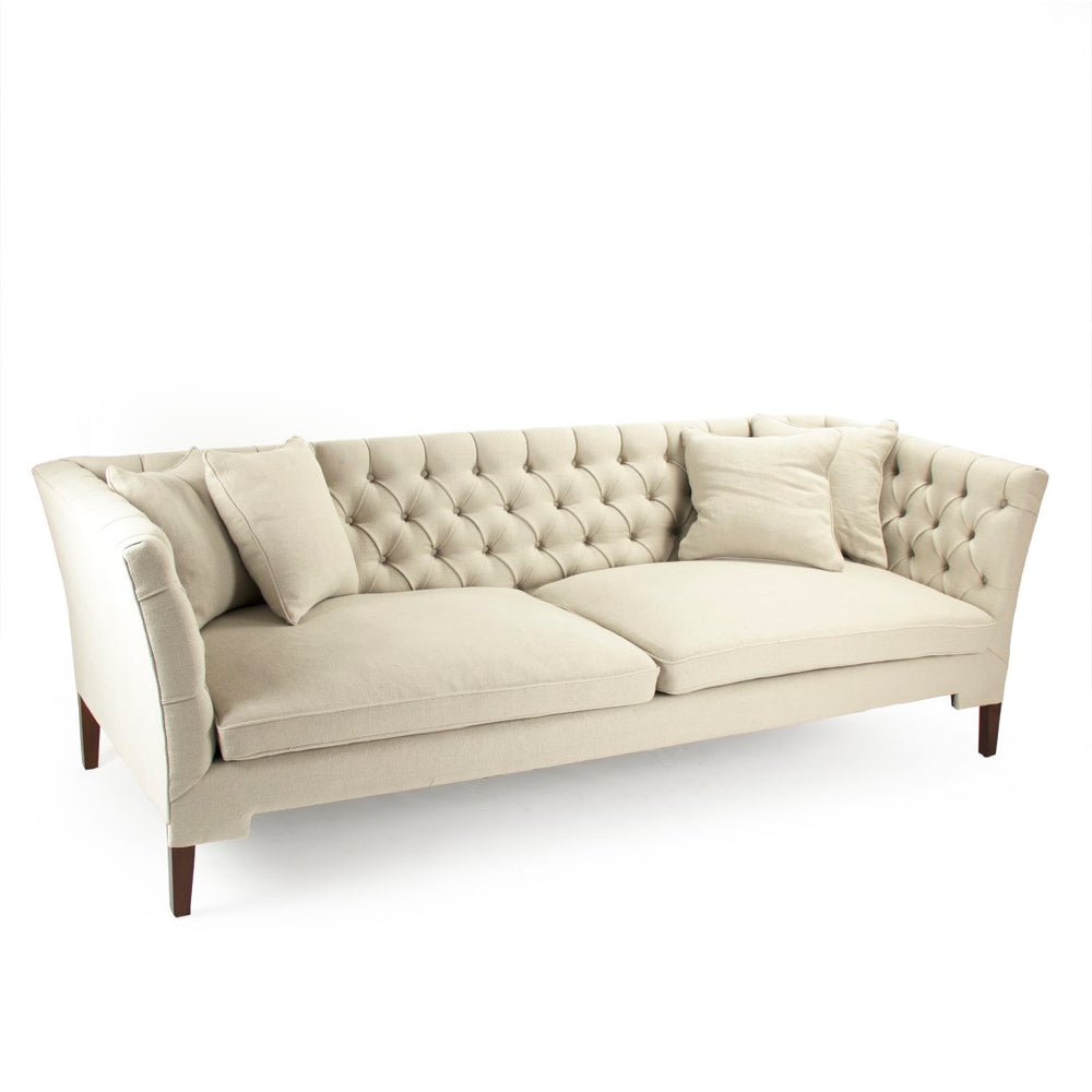 Eileen Sofa Distressed Brown, Cream Linen LI-SH13-21-104 Zentique
