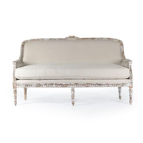 Yvon Settee Distressed Grey Wash Birch, Off-White Linen LI-SH14-18-129 Zentique