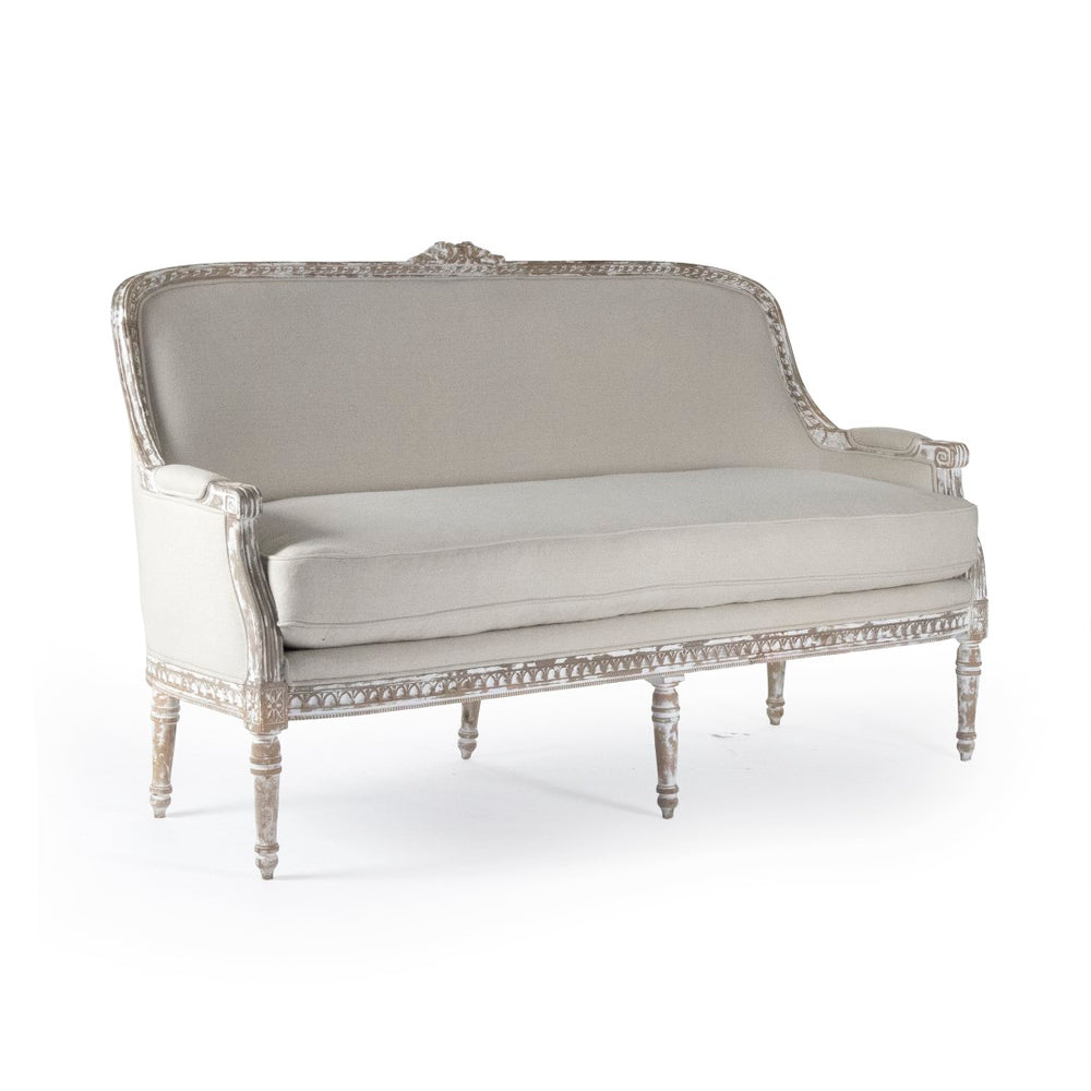 Yvon Settee Distressed Grey Wash Birch, Off-White Linen LI-SH14-18-129 Zentique