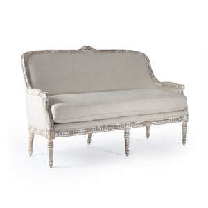 Yvon Settee Distressed Grey Wash Birch, Off-White Linen LI-SH14-18-129 Zentique