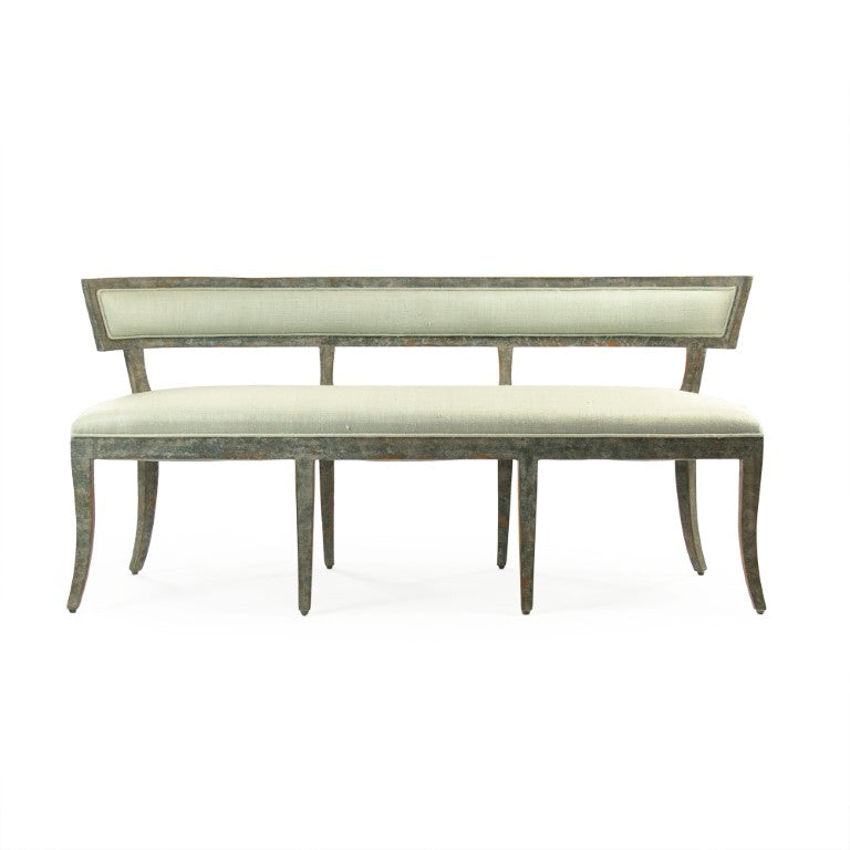 Zentique Lorand Bench crafted in solid birch with raw silk upholstery — generous two-seat comfort, modern elegance W62.25 x H30.75 x D23 LI-SH14-18-130 SGreen