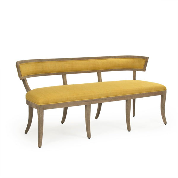 Zentique Lorand Bench crafted in solid birch with raw silk upholstery — generous two-seat comfort, modern elegance W62.25 x H30.75 x D24 LI-SH14-18-130 Yellow
