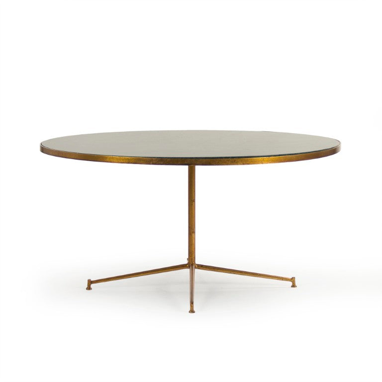 Zentique Caine Marble Top Coffee Table with Steel Frame, 39" Round Low Profile, Modern Industrial Accent LI-SH15-13-133
