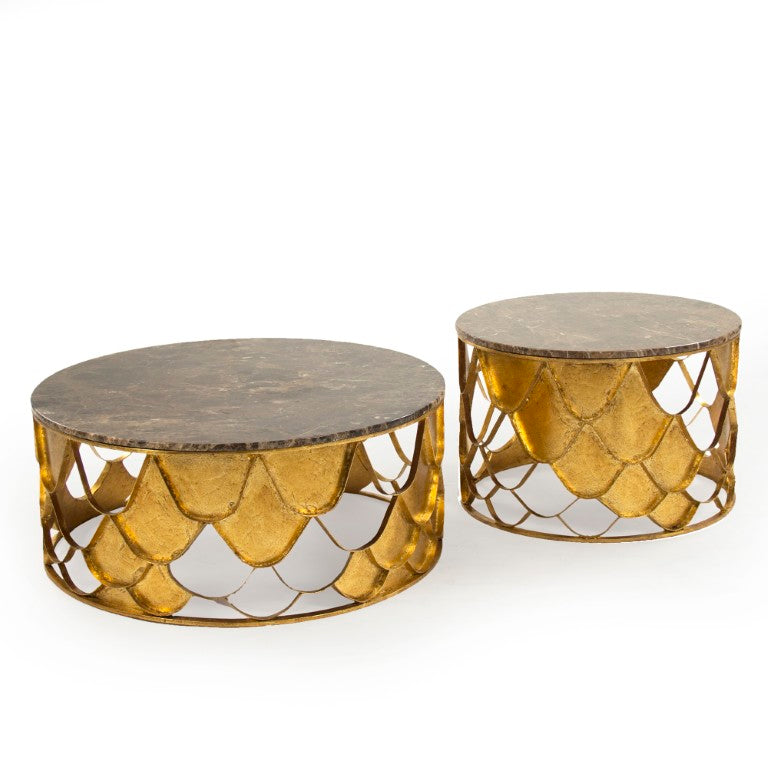 Zentique Casey Marble Top Coffee Tables Set of 2 – Industrial Iron Frames, Low-Profile Modern Living Room Pair LI-SH15-18-149