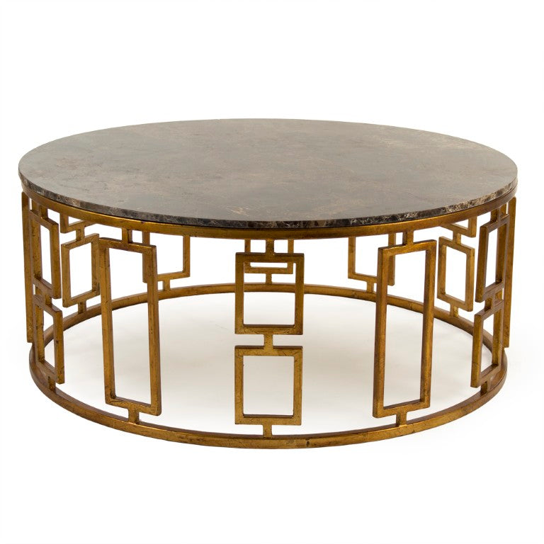 Zentique Adelise Marble Coffee Table with Iron Frame — Modern Low-Profile 39.5" Round Centerpiece for Living Rooms LI-SH15-18-150