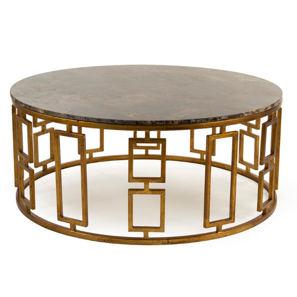 Zentique Adelise Marble Coffee Table with Iron Frame — Modern Low-Profile 39.5" Round Centerpiece for Living Rooms LI-SH15-18-150