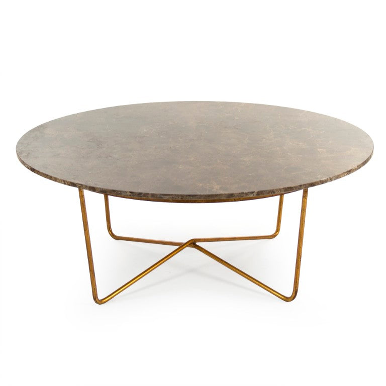 Zentique Bayley Marble Top Coffee Table with Powder-Coated Steel Frame, 47" Round Industrial Modern Centerpiece LI-SH15-18-156