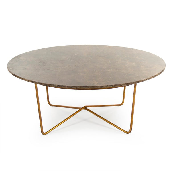 Zentique Bayley Marble Top Coffee Table with Powder-Coated Steel Frame, 47" Round Industrial Modern Centerpiece LI-SH15-18-156