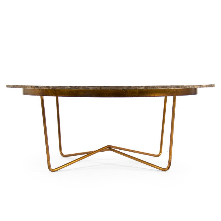 Zentique Bayley Marble Top Coffee Table with Powder-Coated Steel Frame, 47" Round Industrial Modern Centerpiece LI-SH15-18-156