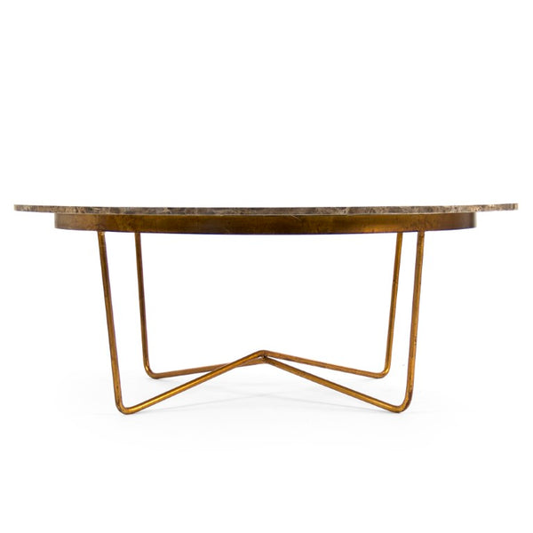 Zentique Bayley Marble Top Coffee Table with Powder-Coated Steel Frame, 47" Round Industrial Modern Centerpiece LI-SH15-18-156