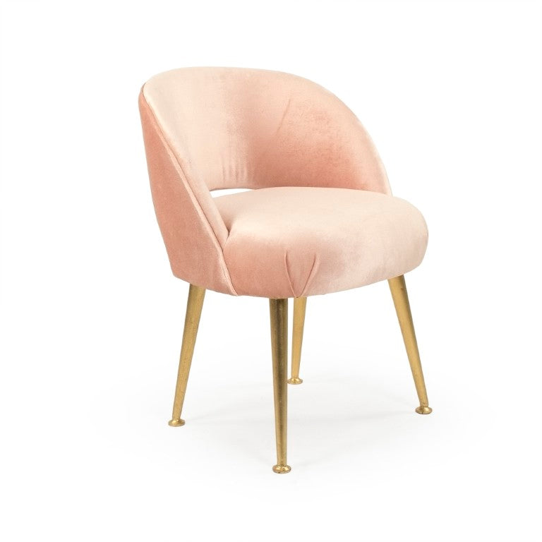 Zentique Selene Velvet Accent Chair Pink with Birch Accents & Iron Frame — Compact, Plush, Modern Comfort for Home LI-SH16-22-106-P