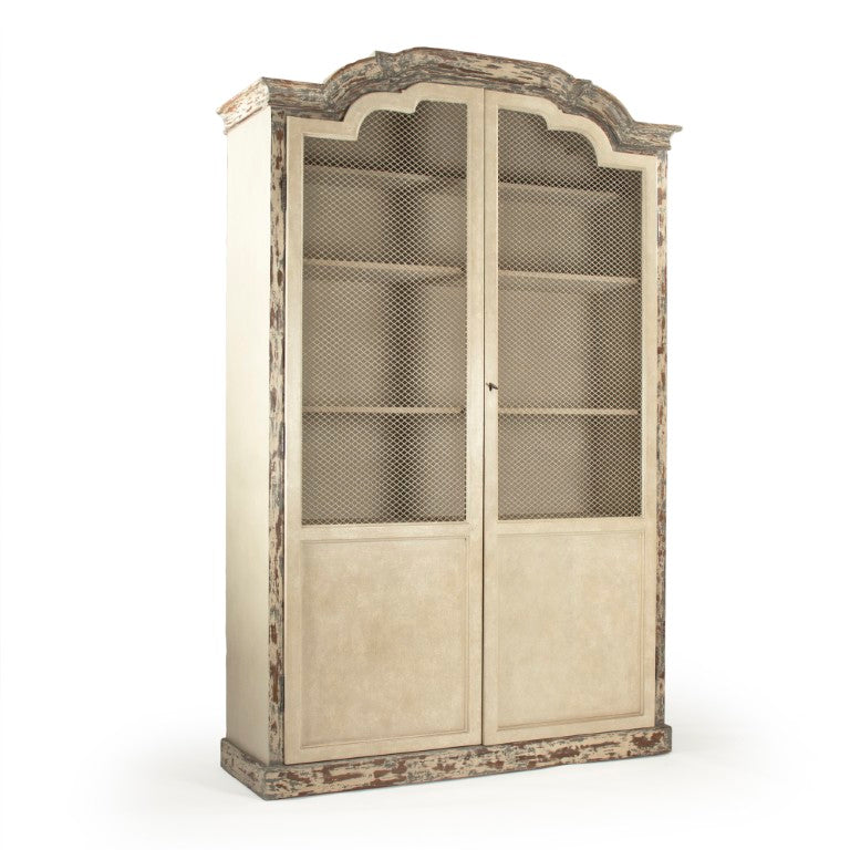 Zentique Tonny Slim Cabinet with Natural Pine & Poplar Finish — Space-Saving Storage for Hallways & Bedsides Distressed Greyish Brown, Antique Off-White Doors LI-SH9-12-46