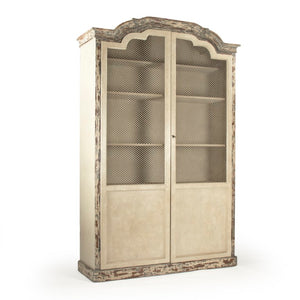 Zentique Tonny Slim Cabinet with Natural Pine & Poplar Finish — Space-Saving Storage for Hallways & Bedsides Distressed Greyish Brown, Antique Off-White Doors LI-SH9-12-46