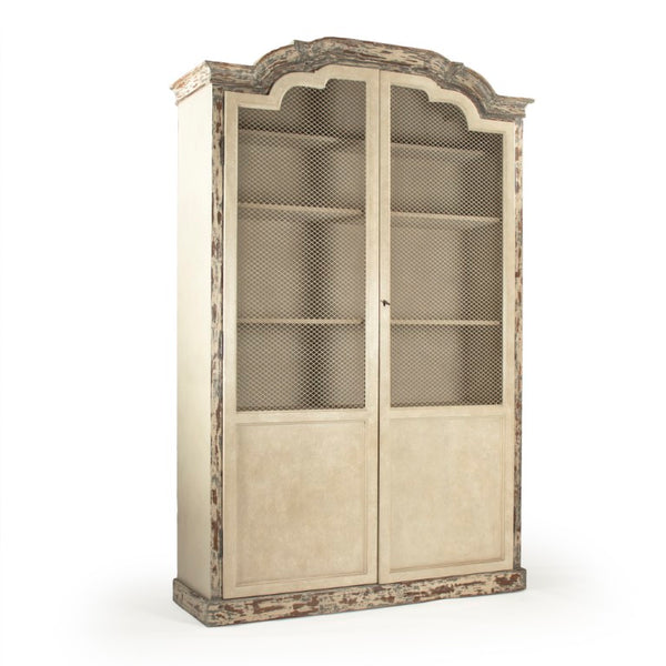 Zentique Tonny Slim Cabinet with Natural Pine & Poplar Finish — Space-Saving Storage for Hallways & Bedsides Distressed Greyish Brown, Antique Off-White Doors LI-SH9-12-46