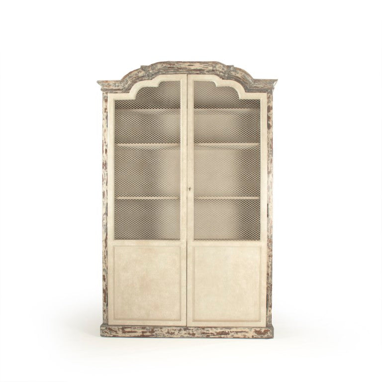Zentique Tonny Slim Cabinet with Natural Pine & Poplar Finish — Space-Saving Storage for Hallways & Bedsides Distressed Greyish Brown, Antique Off-White Doors LI-SH9-12-46