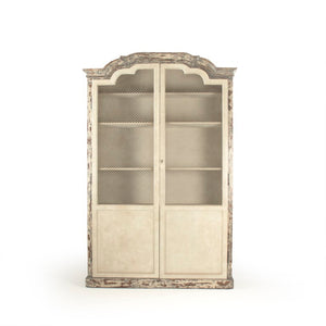 Zentique Tonny Slim Cabinet with Natural Pine & Poplar Finish — Space-Saving Storage for Hallways & Bedsides Distressed Greyish Brown, Antique Off-White Doors LI-SH9-12-46